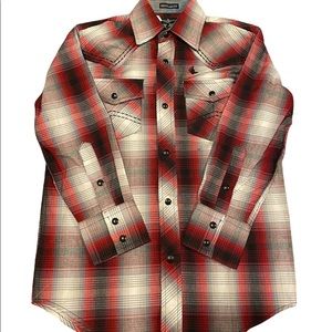 NWT Cody James Boys Size XS Red Black White Plaid Pearl Snap Western Shirt